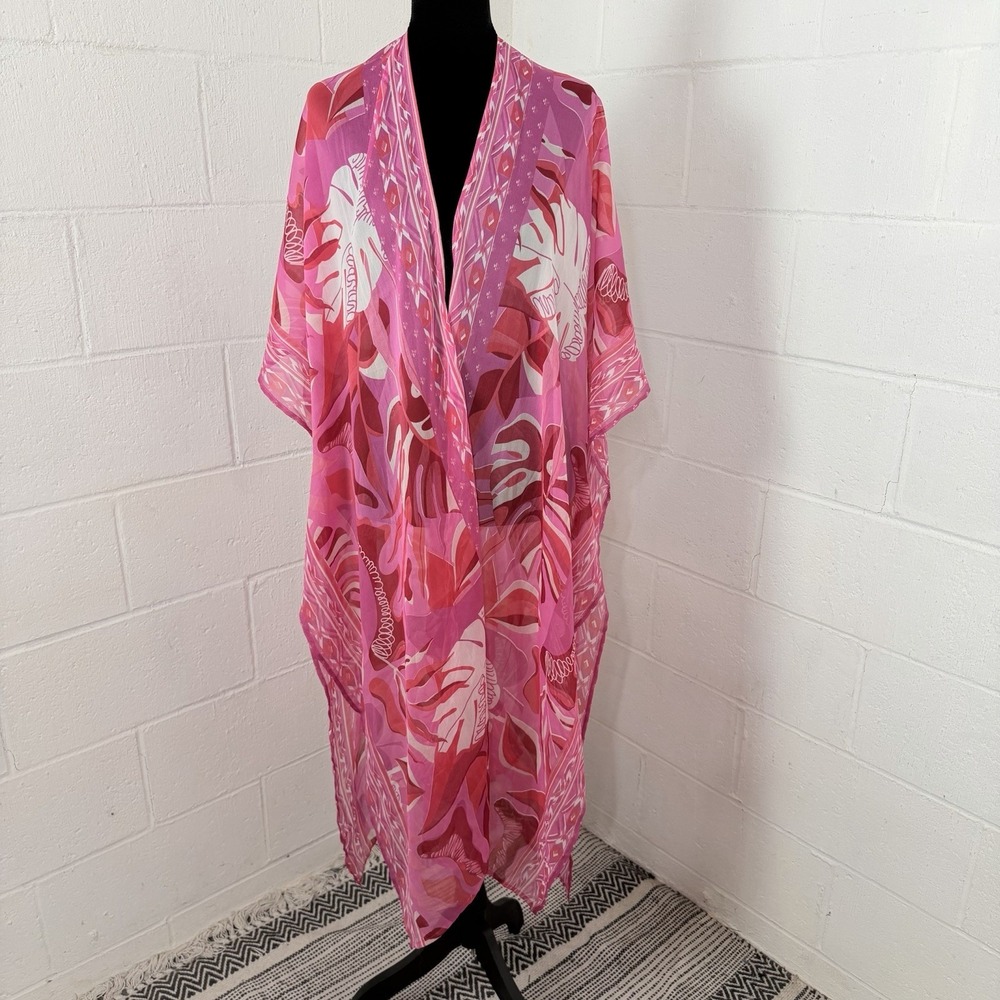Vince Camuto NWT Tropical Floral Kimono One Size Pink Resort Island Vacation